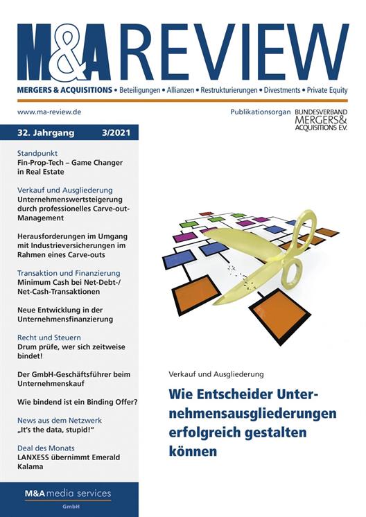 Titelblatt der Zeitschrift M&A Review, 32. Jahrgang, Ausgabe 3, 2021